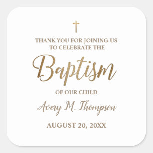 Classic Gold Cross Baby baptism thank you Square Sticker