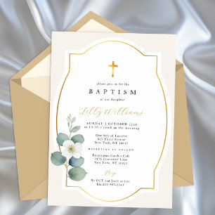 Classic Gold Cross Baptism Elegant Religious Invitation