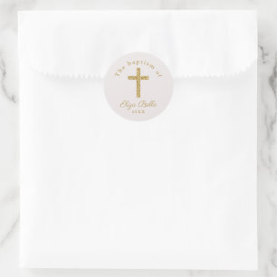 Classic Gold Cross Baptism Round Sticker