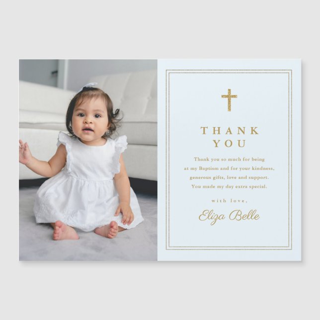 Classic Gold Cross Photo Baptism Thank You (Front)