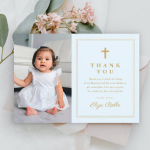 Classic Gold Cross Religious Photo Baptism Thank You Card