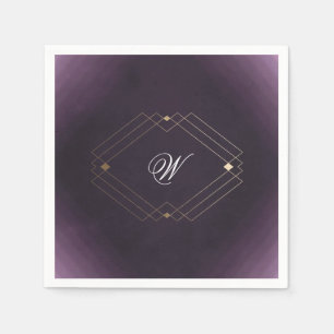 Classic Gold Deco Purple Calligraphy Monogram Napkin