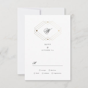 Classic Gold Deco Purple Calligraphy Monogram RSVP Card