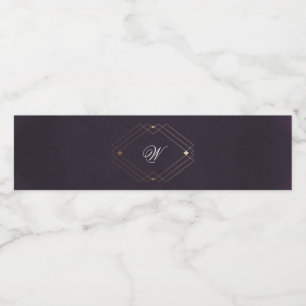 Classic Gold Deco Purple Calligraphy Monogram Water Bottle Label