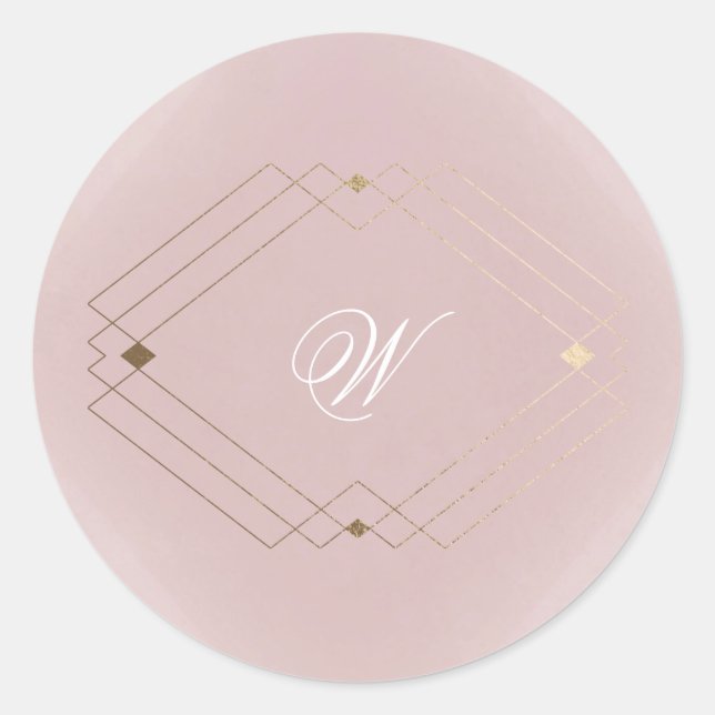 Classic Gold Dusty Rose Pink Monogram Wedding Classic Round Sticker (Front)