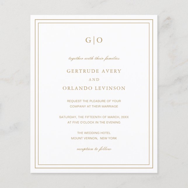 Classic Gold Elegant Budget Wedding Invitation (Front)