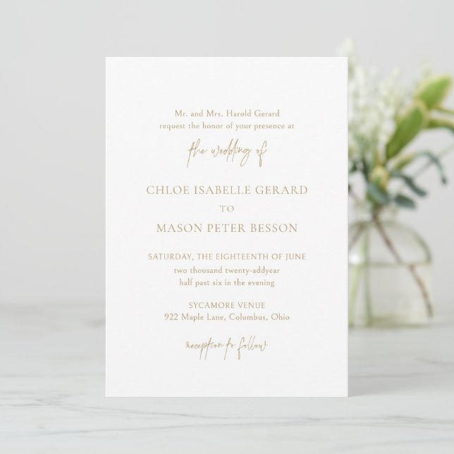Classic Gold Elegant Wedding Invitation (Standing Front)