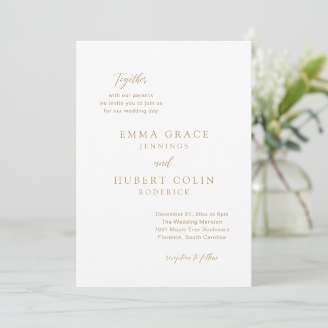 Classic Gold Elegant Wedding Invitation (Standing Front)