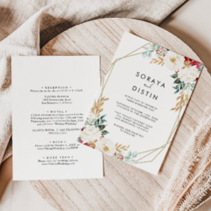 Classic Gold Floral Back & Front Formal Wedding   Invitation
