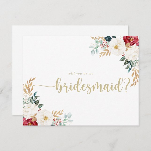 Classic Gold Floral Bridesmaid Proposal Note Card (Front/Back)