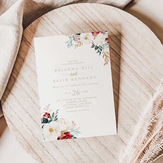Classic Gold Floral Casual Wedding   Invitation (Creator Uploaded)