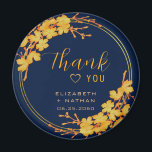Classic Gold Floral Navy Blue Wedding Thank You Magnet<br><div class="desc">The Classic Gold Floral Navy Blue Wedding thank you favour tag has a dark navy blue background that is adorned with an intricate gold floral greenery pattern and modern typography. The combination of the rich navy and the shimmering gold create an elegant and luxurious aesthetic. ♥ View the collection on...</div>