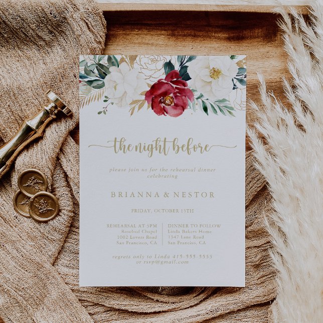 Classic Gold Floral Night Before Rehearsal Dinner  Invitation (Creator Uploaded)