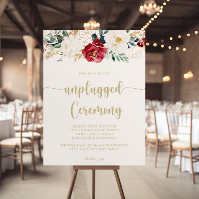 Classic Gold Floral Unplugged Ceremony Sign (Creator Uploaded)