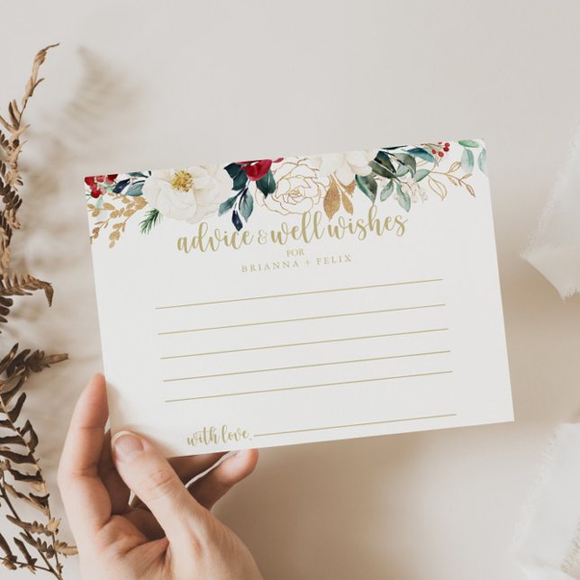 Classic Gold Floral Wedding Advice Card (Creator Uploaded)