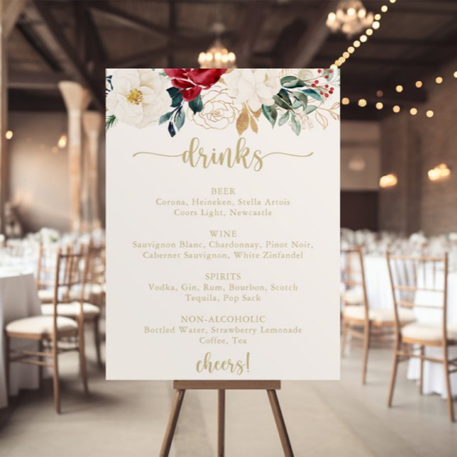 Classic Gold Floral Wedding Drinks Menu  Poster (Creator Uploaded)
