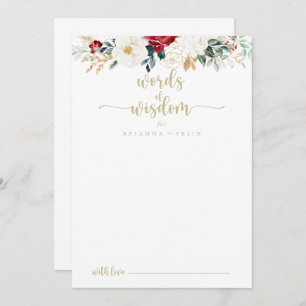 Classic Gold Floral Wedding Words of Wisdom Advice Card