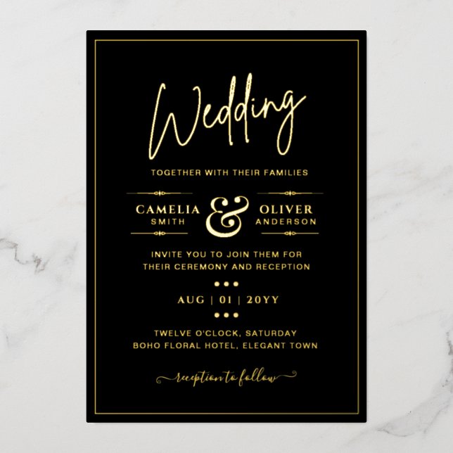 Classic GOLD FOIL Black Elegant Classic Wedding Fo (Front)