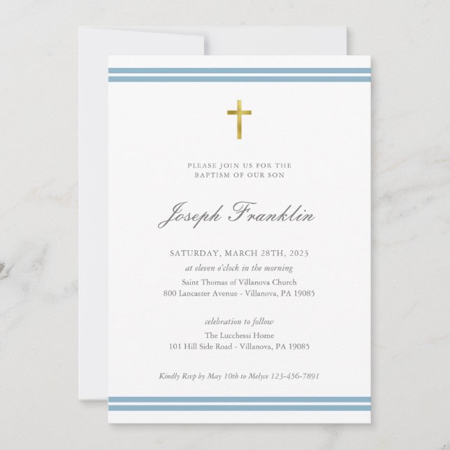 Classic Gold Foil Boys Baptism Communion Invitation (Front)