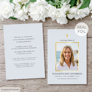 Classic Gold Foil Celebration of Life Pastel Blue