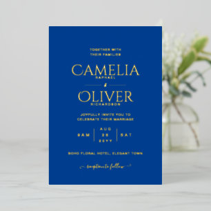 Classic GOLD FOIL Text Blue Wedding Elegant