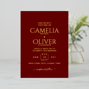 Classic GOLD FOIL Text Burgundy Wedding Elegant
