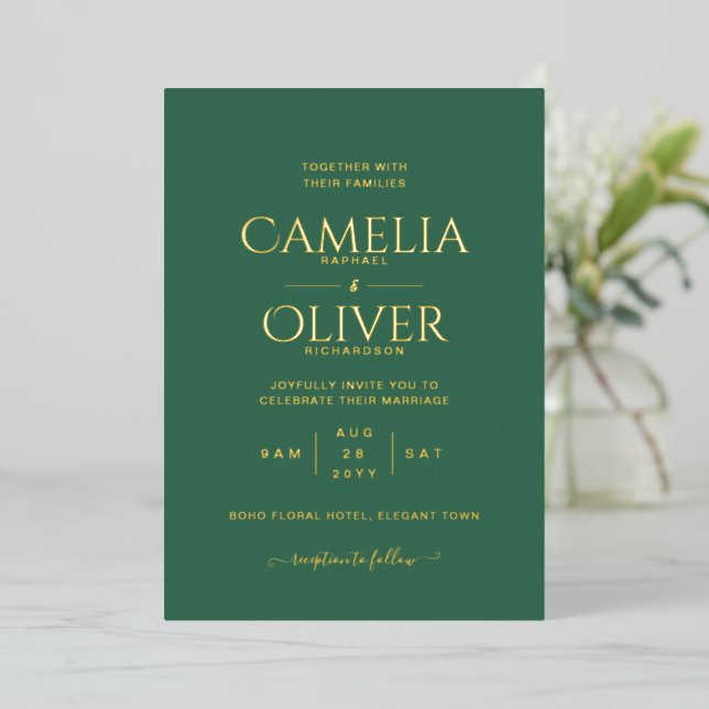 Classic GOLD FOIL Text Green Wedding Elegant Foil  (Standing Front)