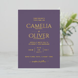 Classic GOLD FOIL Text Purple Wedding Elegant Foil