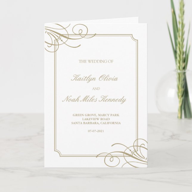 Classic Gold Frame Luxury Wedding Programme (Front)