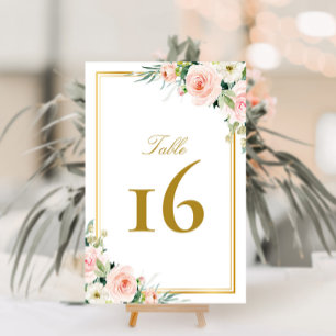 classic gold frame pink blush wedding table number