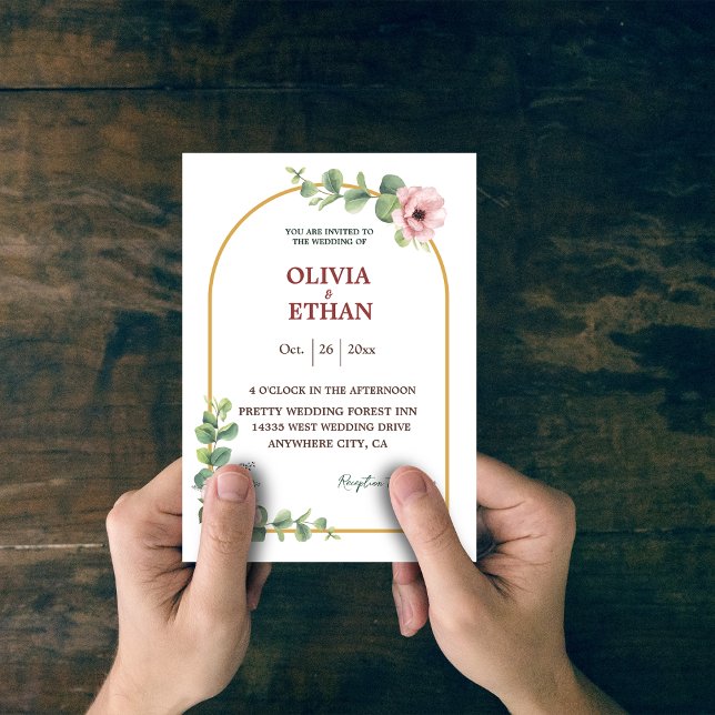 Classic Gold Frame Pink Floral Wedding Invitation (Creator Uploaded)