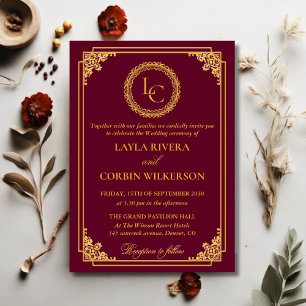 Classic Gold Frame Royal Monogram Wedding Invitation