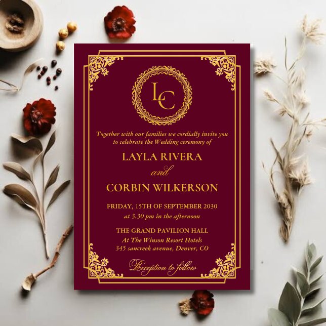 Classic Gold Frame Royal Monogram Wedding Invitation (Creator Uploaded)