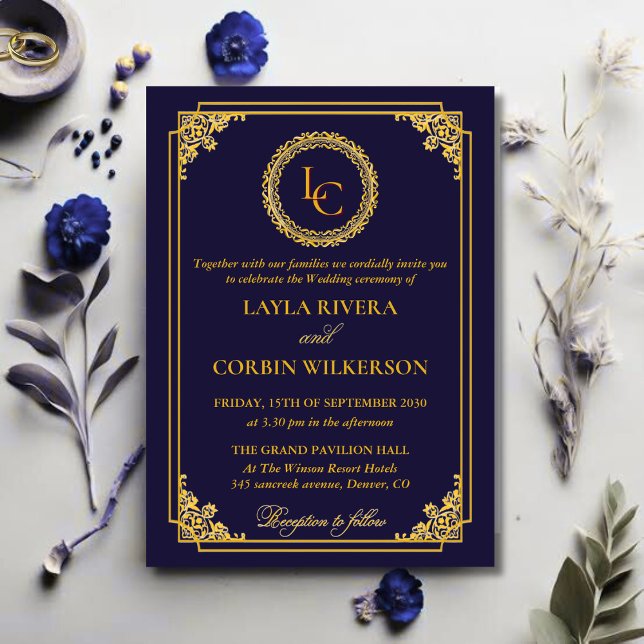 Classic Gold Frame Royal Monogram Wedding Invitation (Creator Uploaded)