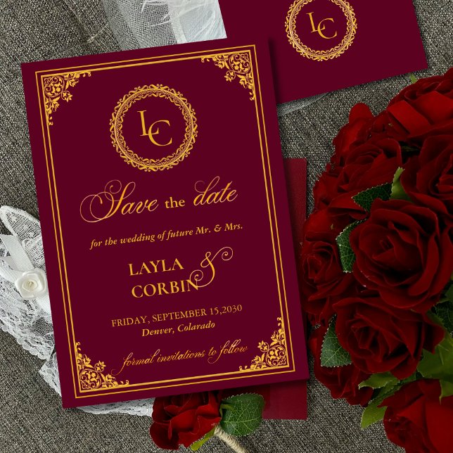 Classic Gold Frame Royal Monogram Wedding Save The Date (Creator Uploaded)