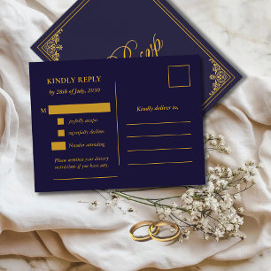 Classic Gold Frame Wedding RSVP Postcard