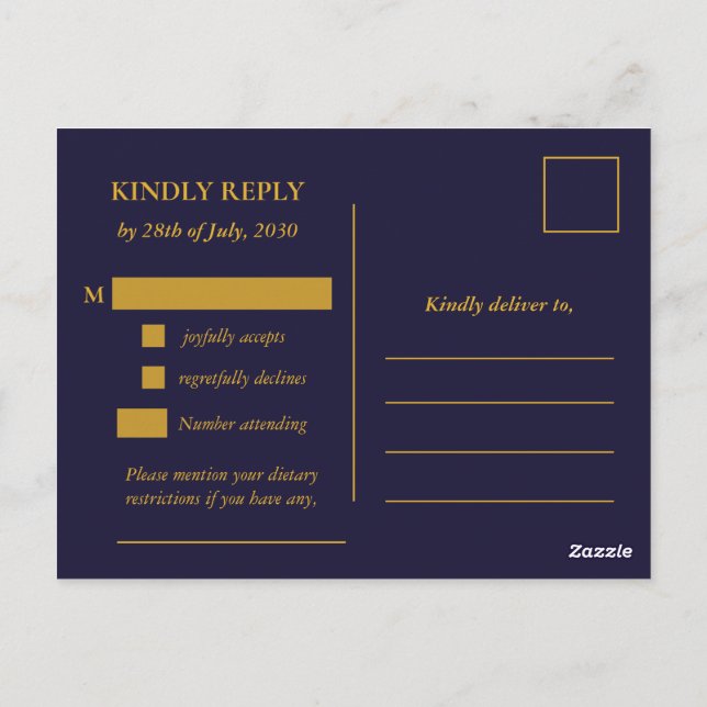 Classic Gold Frame Wedding RSVP Postcard (Back)