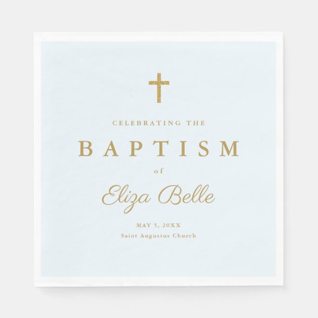 Classic Gold Glitter Cross Baptism Napkin (Front)