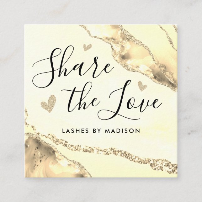 Classic Gold Glitter Marble Agate Chic Monogram Referral Card (Front)