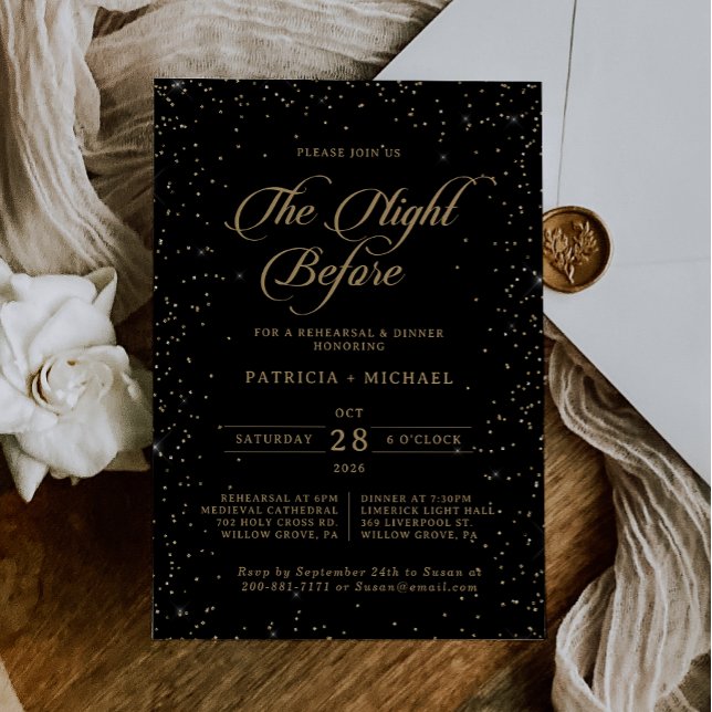Classic Gold Glitter Night Before Rehearsal Dinner Invitation (Creator Uploaded)
