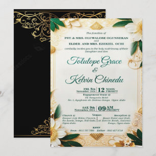 Classic Gold & Green Floral Wedding Invitation — P