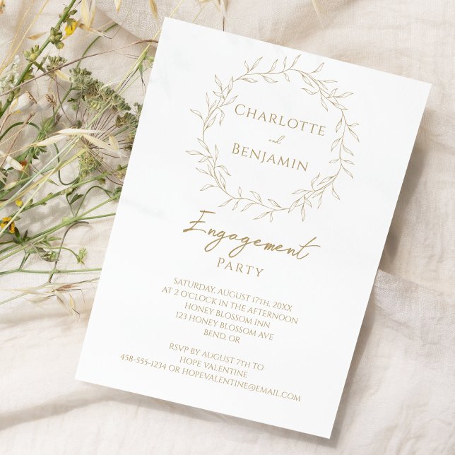 Classic Gold Greenery Engagement Party Invitation (Creator Uploaded)