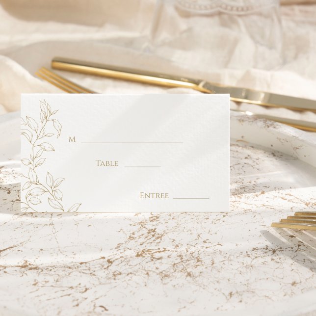 Classic Gold Greenery Wedding Flat Place Card (Creator Uploaded)