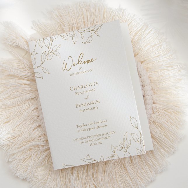 Classic Gold Greenery Wedding Folded Program Programme (Creator Uploaded)