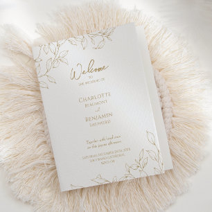 Classic Gold Greenery Wedding Folded Program Programme