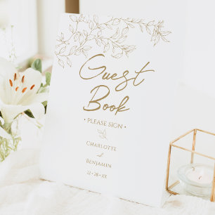 Classic Gold Greenery Wedding Guest Book Pedestal Sign