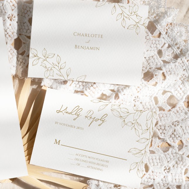 Classic Gold Greenery Wedding RSVP Response Card (Creator Uploaded)