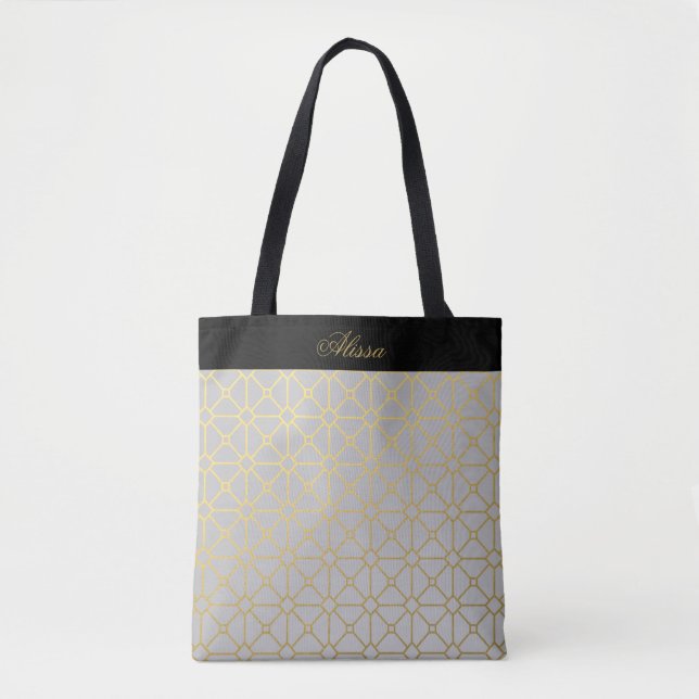 Classic Gold Grey Black Pattern Personalised Tote Bag (Front)