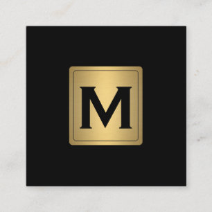 Classic Gold Label with Monogram Square Business Card