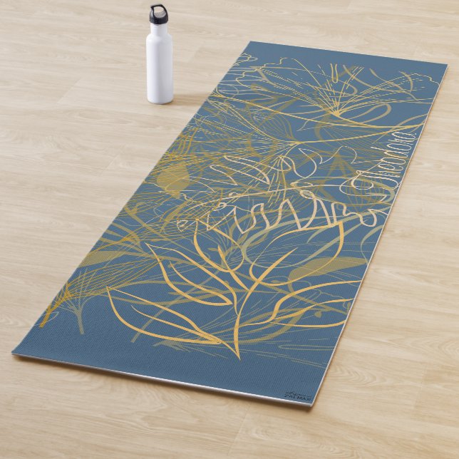 Classic Gold Leaf Blue Pattern Background Yoga Mat (In Situ)
